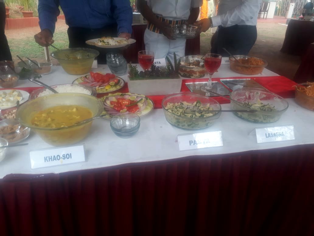 Live counter spread with salads and continental dishes